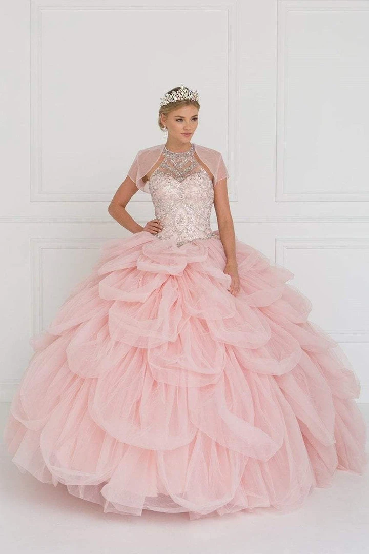 Elizabeth K - GL2430 Illusion High Halter Cascading Petal Tulle Ballgown 3 Elizabeth K - GL2430 Illusion High Halter Cascading Petal Tulle Ballgown
