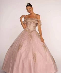 Elizabeth K - GL2510 Ruffled Off Shoulder Mesh Ballgown