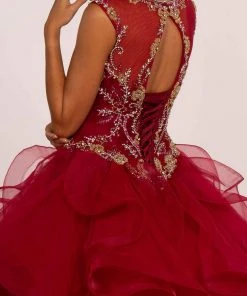 Elizabeth K - GL2511 Beaded Cap Sleeve Ruffled Ballgown 9 Elizabeth K - GL2511 Beaded Cap Sleeve Ruffled Ballgown