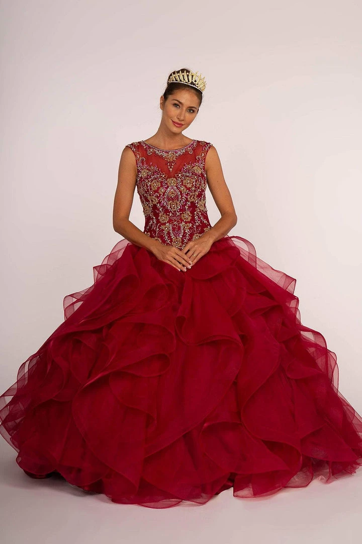 Elizabeth K - GL2511 Beaded Cap Sleeve Ruffled Ballgown 3 Elizabeth K - GL2511 Beaded Cap Sleeve Ruffled Ballgown