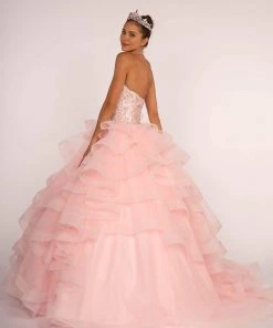 Elizabeth K - GL2512 Ornate Illusion High Halter Ruffled Ballgown