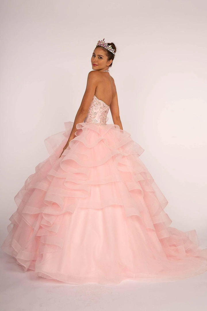 Elizabeth K - GL2512 Ornate Illusion High Halter Ruffled Ballgown 4 Elizabeth K - GL2512 Ornate Illusion High Halter Ruffled Ballgown