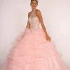 Elizabeth K - GL2512 Ornate Illusion High Halter Ruffled Ballgown 1 Elizabeth K - GL2512 Ornate Illusion High Halter Ruffled Ballgown