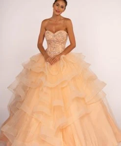 Elizabeth K - GL2515 Beaded Strapless Ruffled Ballgown