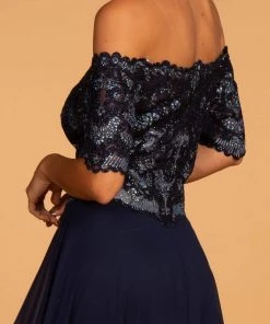 Elizabeth K - GL2525 Embroidered Off-Shoulder Chiffon A-line Dress 9 Elizabeth K - GL2525 Embroidered Off-Shoulder Chiffon A-line Dress