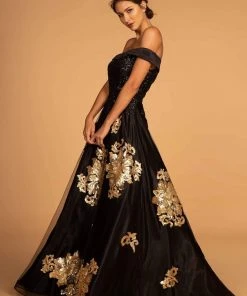 Elizabeth K - GL2542 Sequin Embellished Off-Shoulder Evening Gown