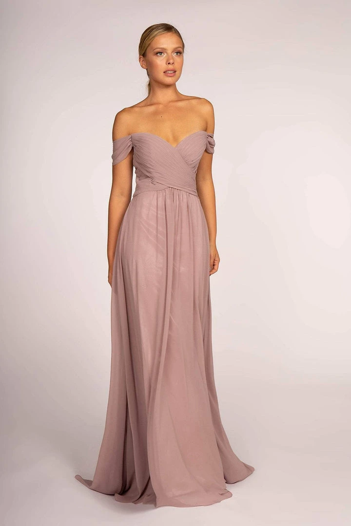 Elizabeth K - GL2550 Pleated Off-Shoulder Chiffon A-line Dress 3 Elizabeth K - GL2550 Pleated Off-Shoulder Chiffon A-line Dress