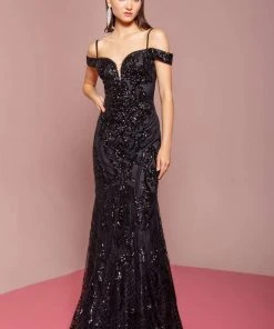 Elizabeth K - GL2552 Tulle Sequin Off Shoulder Mermaid Long Dress