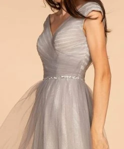 Elizabeth K - GL2560 Cap Sleeve Ruched Mesh Long Gown 16 Elizabeth K - GL2560 Cap Sleeve Ruched Mesh Long Gown