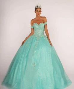 Elizabeth K - GL2604 Strapless Sweetheart Appliqued Glitter Ballgown