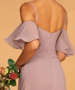 Elizabeth K - GL2615 Pleated Straight Across Neck Chiffon Dress