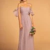 Elizabeth K - GL2615 Pleated Straight Across Neck Chiffon Dress