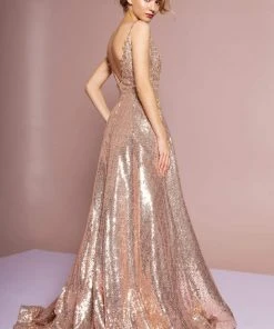 Elizabeth K - GL2652 Sequined Plunging V-Neck Gown 9 Elizabeth K - GL2652 Sequined Plunging V-Neck Gown