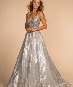 Elizabeth K - GL2652 Sequined Plunging V-Neck Gown 12 Elizabeth K - GL2652 Sequined Plunging V-Neck Gown