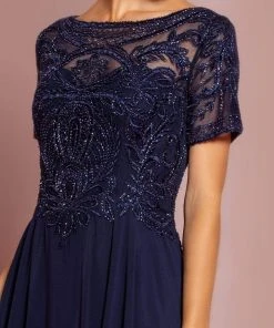 Elizabeth K - GL2683 Floral Embroidered Bateau Dress 16 Elizabeth K - GL2683 Floral Embroidered Bateau Dress