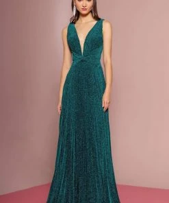 Elizabeth K - GL2687 Deep V-neck Pleated A-line Dress