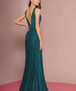 Elizabeth K - GL2687 Deep V-neck Pleated A-line Dress