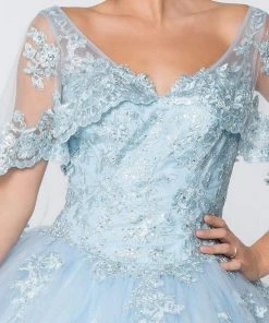 Elizabeth K - GL2800 Sheer Cape Sleeve Appliqued Glitter Ballgown 11 Elizabeth K - GL2800 Sheer Cape Sleeve Appliqued Glitter Ballgown