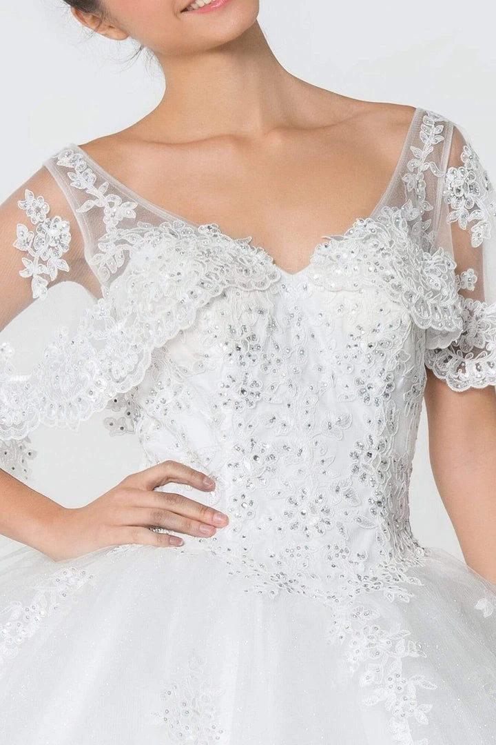 Elizabeth K - GL2800 Sheer Cape Sleeve Appliqued Glitter Ballgown 6 Elizabeth K - GL2800 Sheer Cape Sleeve Appliqued Glitter Ballgown