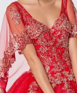 Elizabeth K - GL2800 Sheer Cape Sleeve Appliqued Glitter Ballgown 17 Elizabeth K - GL2800 Sheer Cape Sleeve Appliqued Glitter Ballgown