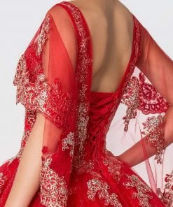 Elizabeth K - GL2800 Sheer Cape Sleeve Appliqued Glitter Ballgown 16 Elizabeth K - GL2800 Sheer Cape Sleeve Appliqued Glitter Ballgown