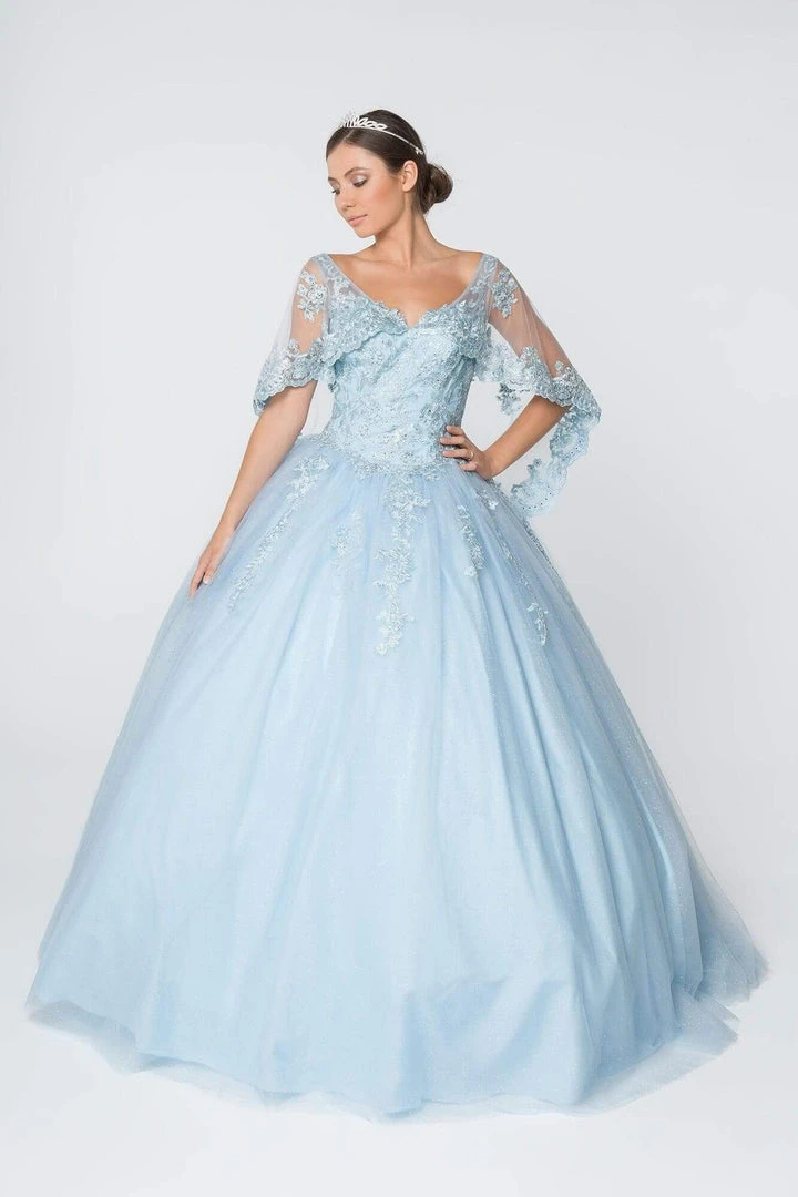 Elizabeth K - GL2800 Sheer Cape Sleeve Appliqued Glitter Ballgown 3 Elizabeth K - GL2800 Sheer Cape Sleeve Appliqued Glitter Ballgown
