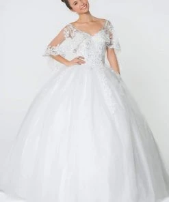 Elizabeth K - GL2800 Sheer Cape Sleeve Appliqued Glitter Ballgown 12 Elizabeth K - GL2800 Sheer Cape Sleeve Appliqued Glitter Ballgown