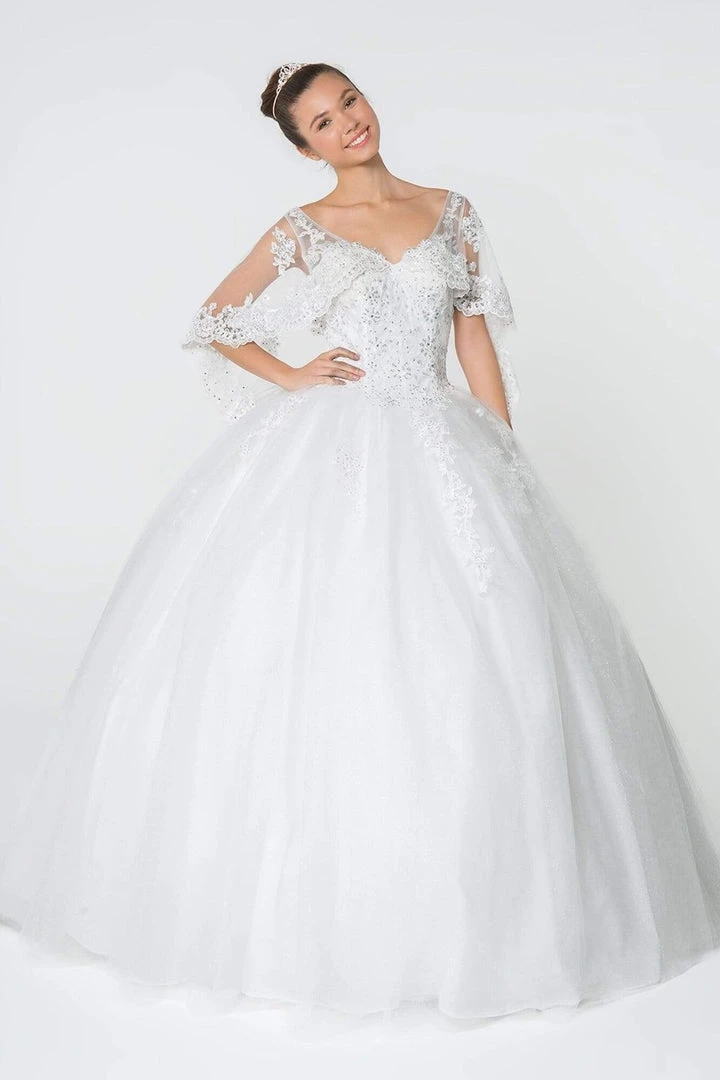 Elizabeth K - GL2800 Sheer Cape Sleeve Appliqued Glitter Ballgown 5 Elizabeth K - GL2800 Sheer Cape Sleeve Appliqued Glitter Ballgown