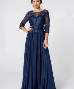 Elizabeth K - GL2810 Embroidered Bateau Chiffon A-line Gown