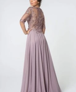 Elizabeth K - GL2812 Embroidered Illusion Bateau A-Line Dress