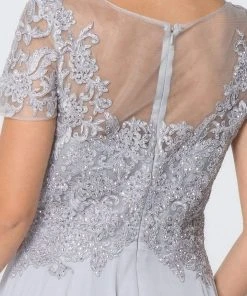 Elizabeth K - GL2813 Short Sleeve Embroidered Bodice Chiffon Dress