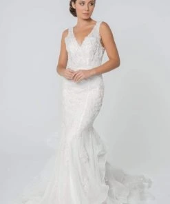 Elizabeth K - GL2814 Embroidered V-Neck Mermaid Bridal Gown