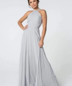 Elizabeth K - GL2816 Knotted Halter Bodice Chiffon A-Line Dress 29 Elizabeth K - GL2816 Knotted Halter Bodice Chiffon A-Line Dress