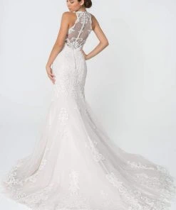 Elizabeth K - GL2818 Embellished Illusion Jewel Trumpet Bridal Dress