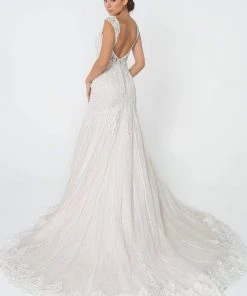 Elizabeth K - GL2821 Embellished Lace V-neck Trumpet Gown