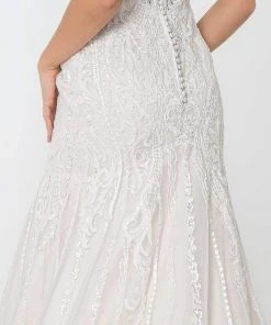 Elizabeth K - GL2821 Embellished Lace V-neck Trumpet Gown