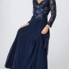 Elizabeth K - GL2825 Embellished V-neck Chiffon A-line Dress