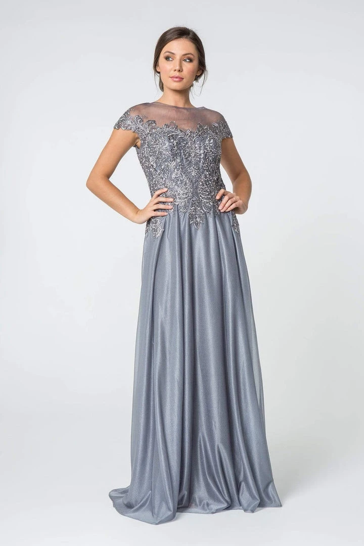 Elizabeth K - GL2828 Embellished Lace Bateau Chiffon A-line Gown 9 Elizabeth K - GL2828 Embellished Lace Bateau Chiffon A-line Gown