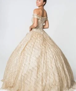 Elizabeth K - GL2832 Foldover Off Shoulder Glitter Ballgown