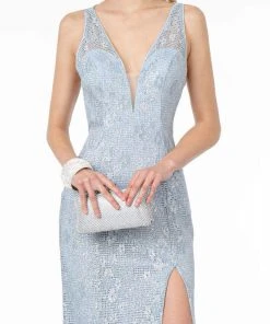 Elizabeth K - GL2898 Strappy Open Back Glitter High Slit Gown