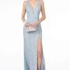 Elizabeth K - GL2898 Strappy Open Back Glitter High Slit Gown