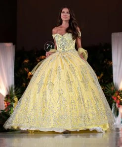 Elizabeth K - GL2910 Glitter Mesh Off-Shoulder Quinceanera Gown