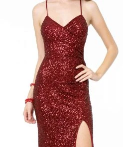 Elizabeth K - GL2919 Sequined V-Neck Sheath Dress 16 Elizabeth K - GL2919 Sequined V-Neck Sheath Dress