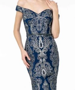 Elizabeth K - GL2922 Glitter Off-Shoulder Evening Dress 12 Elizabeth K - GL2922 Glitter Off-Shoulder Evening Dress