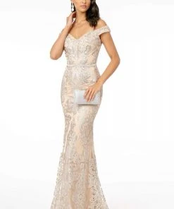 Elizabeth K - GL2922 Glitter Off-Shoulder Evening Dress 14 Elizabeth K - GL2922 Glitter Off-Shoulder Evening Dress