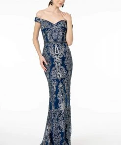 Elizabeth K - GL2922 Glitter Off-Shoulder Evening Dress