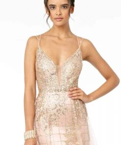 Elizabeth K - GL2924 Illusion Deep V-Neck Glitter Mesh Mermaid Gown 24 Elizabeth K - GL2924 Illusion Deep V-Neck Glitter Mesh Mermaid Gown