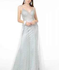 Elizabeth K - GL2924 Illusion Deep V-Neck Glitter Mesh Mermaid Gown 28 Elizabeth K - GL2924 Illusion Deep V-Neck Glitter Mesh Mermaid Gown