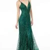 Elizabeth K - GL2938 Glitter Plunging V-Neck Mermaid Dress