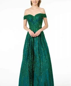 Elizabeth K - GL2941 Embroidered Off-Shoulder A-Line Gown